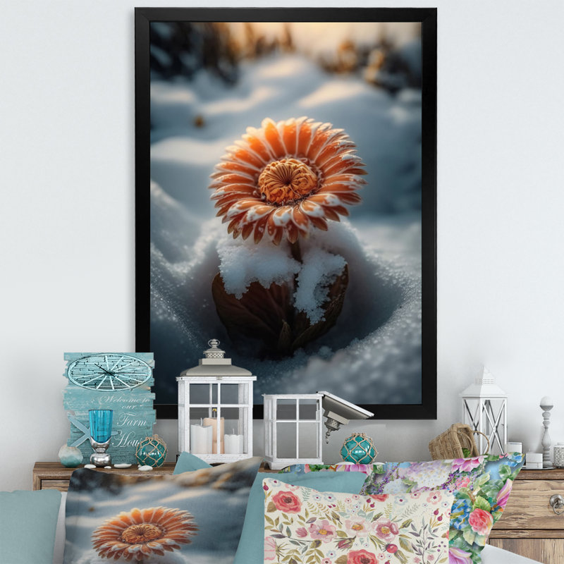 Une fleur de gerbera orange en fleurs II - Impression sur toile, Impression noire sur toile encadrée