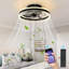 Ventilateur de plafond 16 po à DEL moderne noir avec télécommande et cristal-2053499086