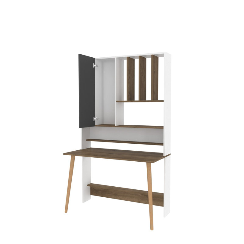 Bureau d'étude moderne avec finition blanche et noyer, 47,2 po x 23,6 po x 77,4 po | 100% panneau de particules enduit de mélamine, épaisseur: 0,7 pouce | Conception élégante et fonctionnelle pour les bureaux à domicile et les espaces d'étude, durable et élégante