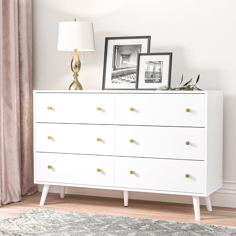 Commode 6 tiroirs Burt, Blanc