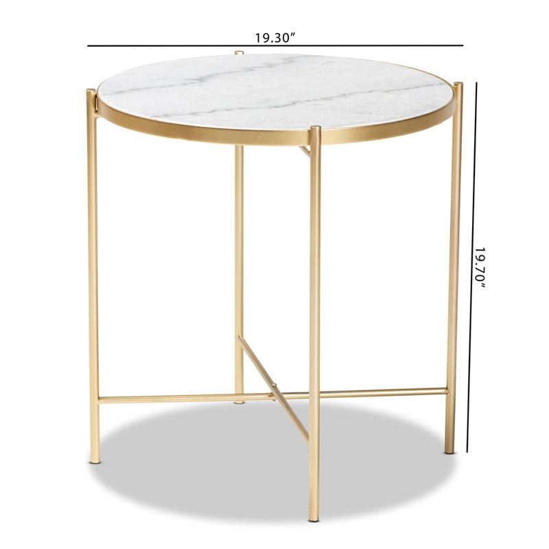 Table de bout moderne et contemporaine en métal au fini doré avec plateau en marbre