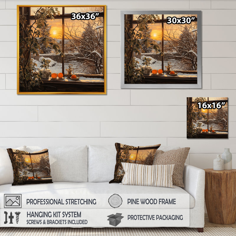 Frosty Winter Landscape Sunrise III - Art mural paysage d'hiver, Toile tendue, H 30 po x l 30 po
