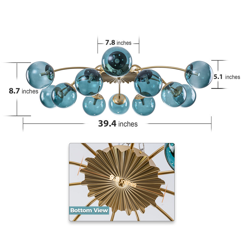 Navy Blue Glass Globe Blossom Flush Mount Ceiling Light, 12