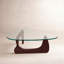 Table basse triangulaire en verre avec base en bois et plateau en verre transparent Mid-Century-690266397