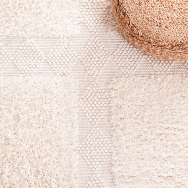 Tapis de couleur unie en laine / coton tissé à la main Natura en ivoire, Rectangle 4pi x 6 pi