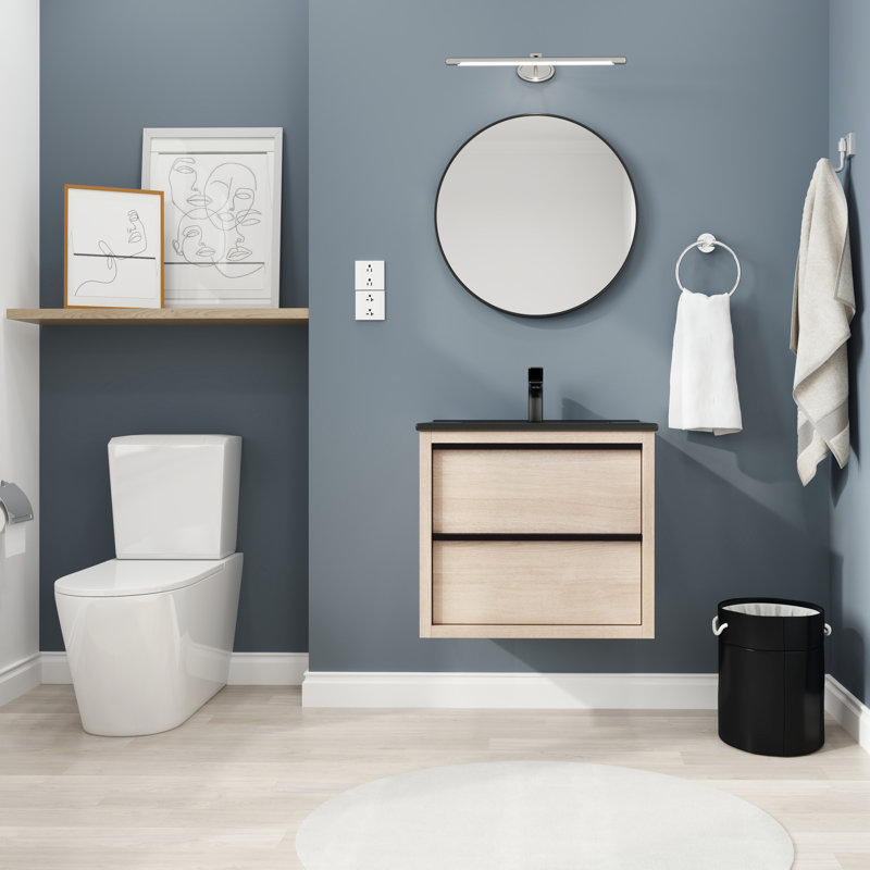 Armoire de salle de bain moderne avec lavabo en céramique noire, 2 choix de tiroirs à fermeture douce fiable