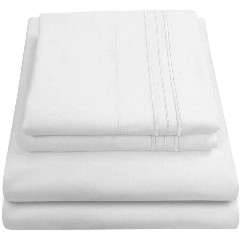 Ensemble de draps en microfibre super doux, Ensemble de draps pour lit double + un drap-housse, Blanc