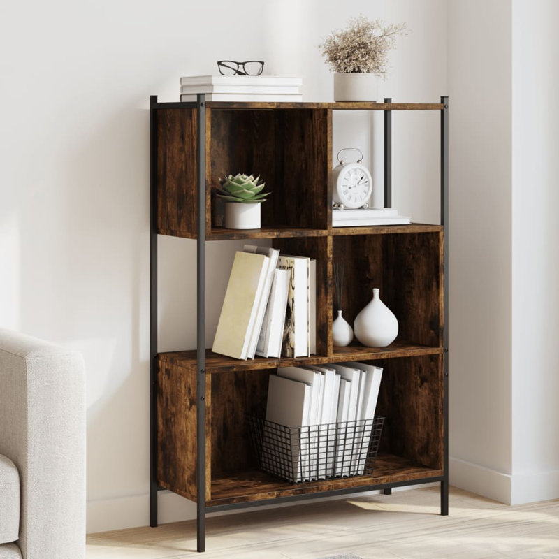 Lordsburg 109cm H x 72cm W Metal Bookcase, Smoked Oak