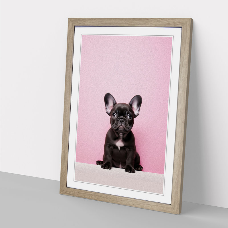French Bulldog Minimalism No.4 - Framed Print, Oak Framed, 64cm H x 46cm W