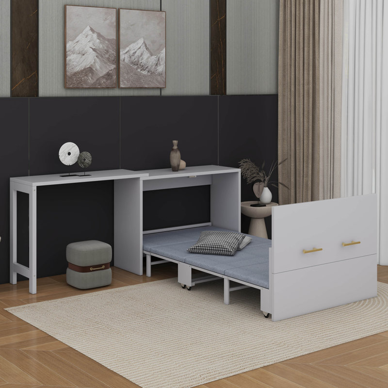 Lit simple escamotable avec bureau Murphy, gris