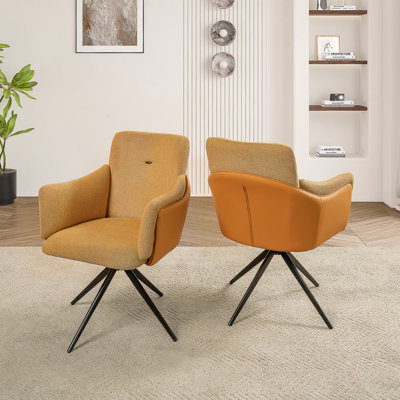 Ensemble de 2 chaises de bureau 360 ° pivotantes pour le bureau à domicile, chaises de salle à manger modernes avec accoudoirs, chaises de chambre rembourrées avec base en métal, fauteuil de maquillage pour meuble-lavabo, orange)