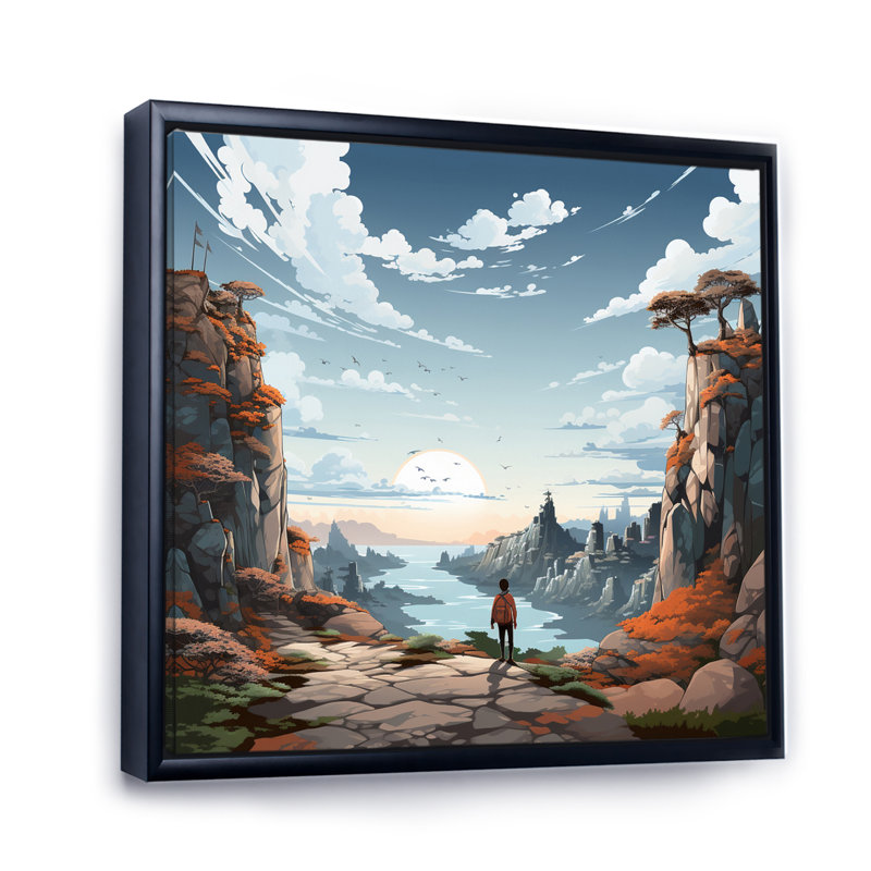 Beige Cliff Jagged Solitude - imprimé, H 36 po x l 36 po x P 1,5 po, Cadre flottant noir