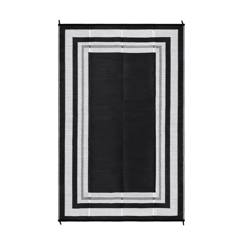 Outdoor Furniture Reversible Outdoor Rug 9x12ft - Waterproof Plastic Straw Carpet - Collapsible, Washable, Modern Geometric -  for Patio, Backyard, Porch, Deck, RV, Camping, Beach, Picnic - Black
