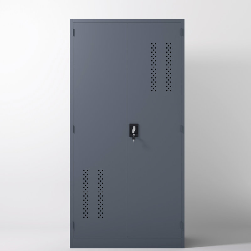 Armoire de rangement de garage en acier gris avec 2 portes, 4 tablettes réglables et une largeur de 70,94 pouces pour les bureaux à domicile, les tablettes faciles à utiliser à long terme, les gymnases à hauteur intérieure, grande capacité