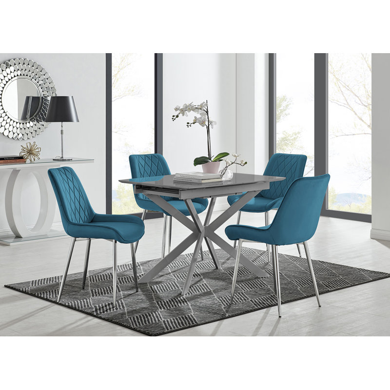 Drop Leaf Dining Set, Blue/Silver