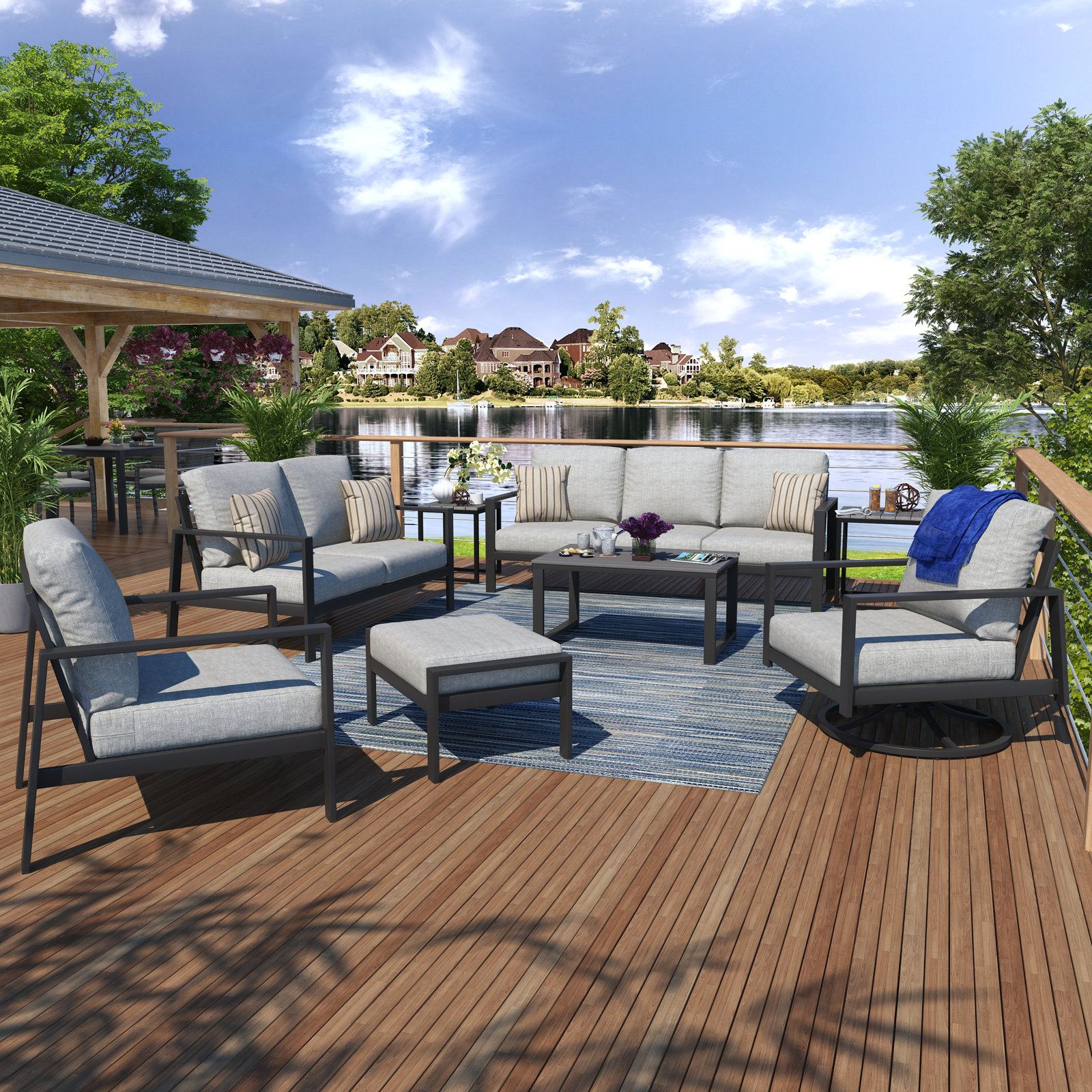 Townsend 8-Person Sunbrella® Patio Seating Group, Canvas Granite Sunbrella® Canvas, Gray