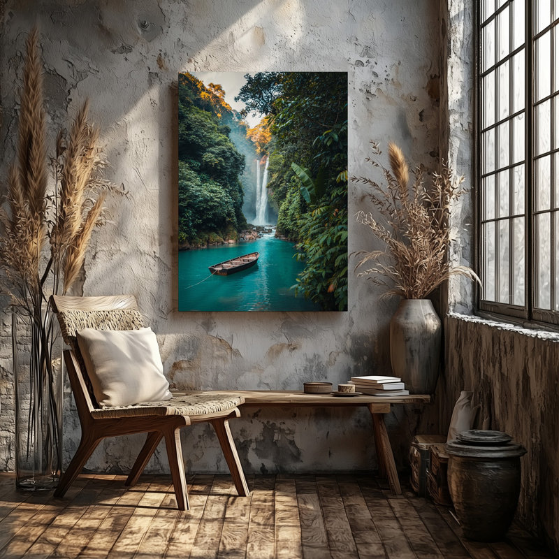Toile, "Une scène sereine de la jungle", art mural lagon tranquille, entouré de verdure luxuriante, H 20 po x l 20 po
