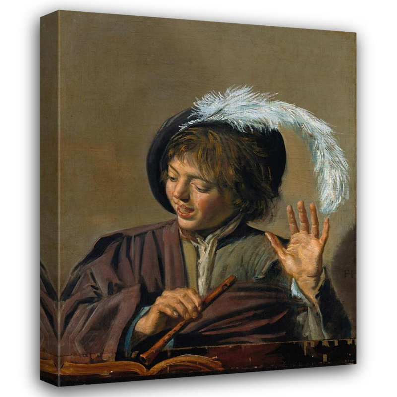«Singing Boy with Flute» par Frans Hals - Art mural sur toile tendue avec châssis, H 40 po x l 28 po