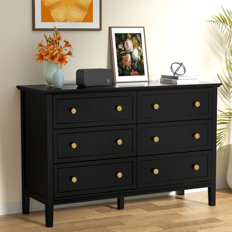 Commode 6 tiroirs Hollimon, Noir