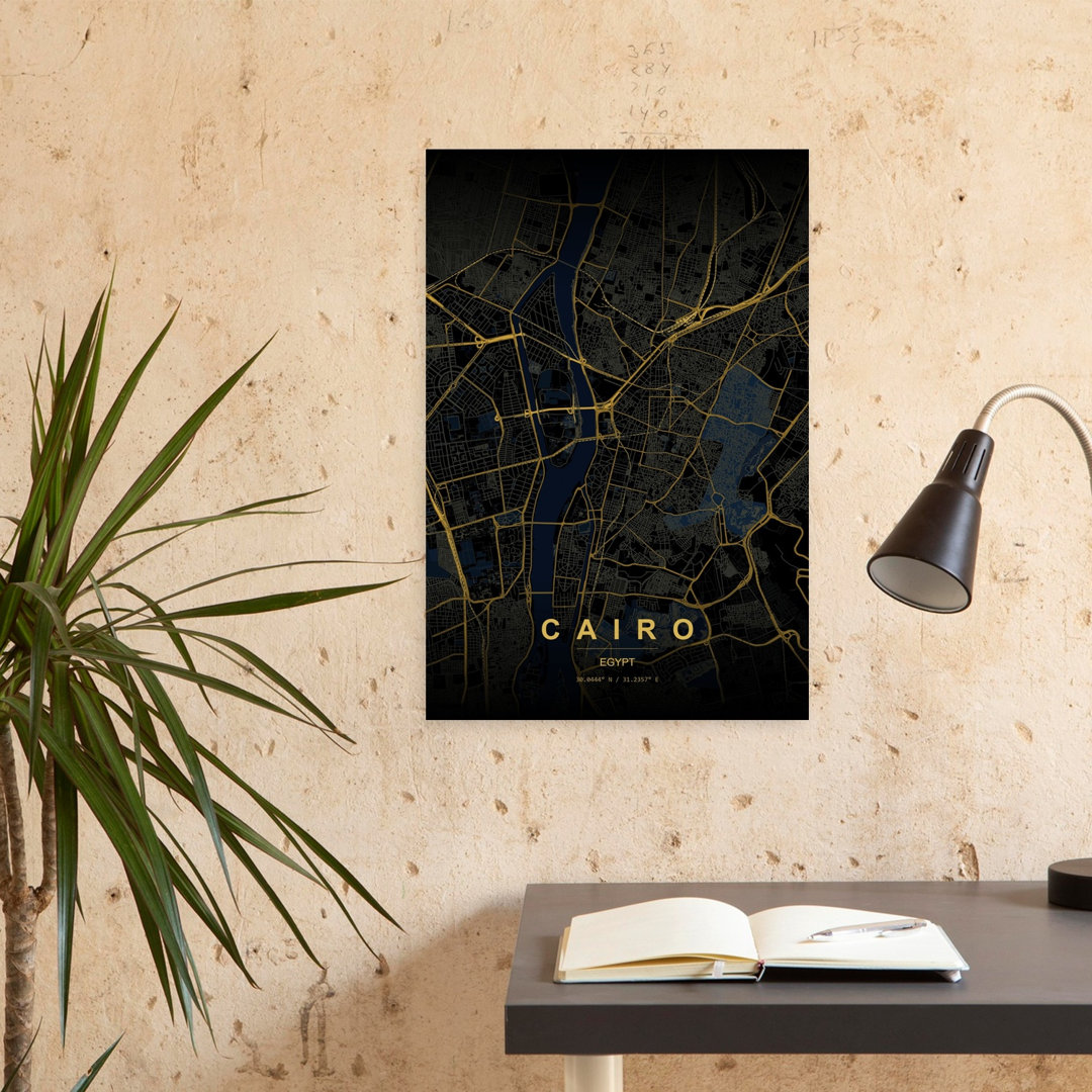 Golden Cairo Map Abstract Geometric Modern City Wall Art Print