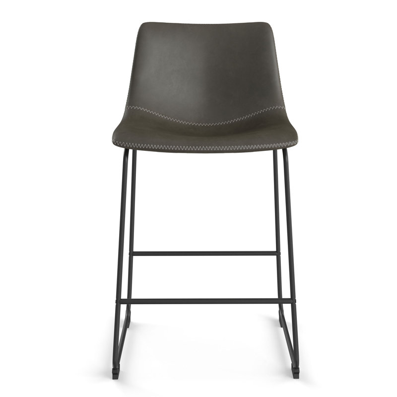 Nia Vegan Leather Bar & Counter Stool, Counter Stool (24" Seat Height), Gray, Black