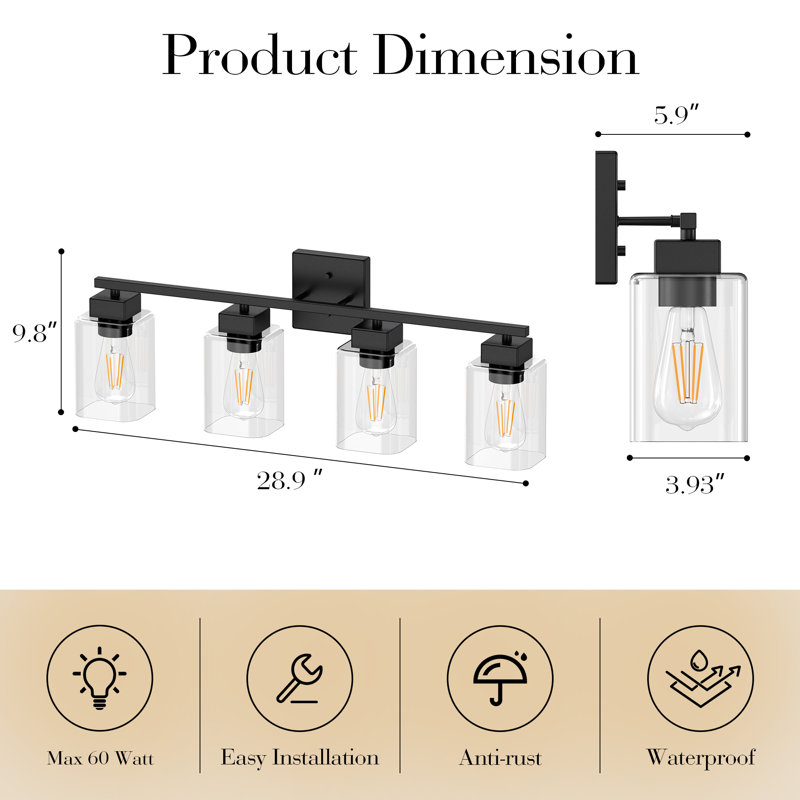 Éclairage pour coiffeuse Hartshorn, 4 lumières, Noir mat