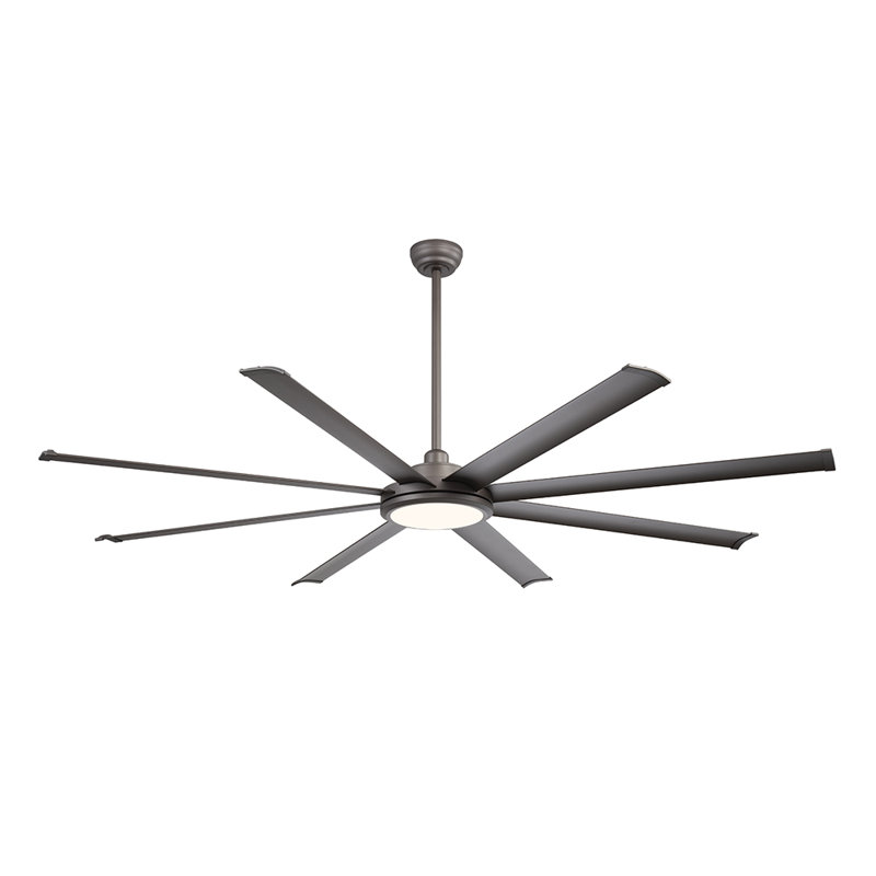 Industrial Ceiling Fan with Light and Remote, 8 Aluminum Blades Large Ceiling Fans, 3CCT, 6-Speed Reversible Noiseless DC Motor, Dark Grey