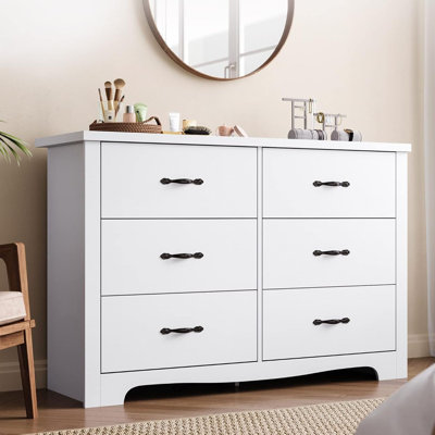 Drawer Double Dresser, White Dresser For Bedroom, Dresser Organizer, Chest Of Drawers For Bedroom With 6 Drawers