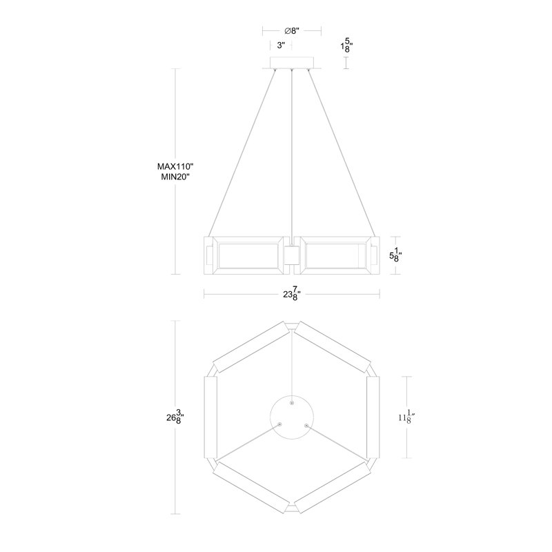 Mies 6 - Light LED Chandelier, 5.25" H x 29" W x 29" D 