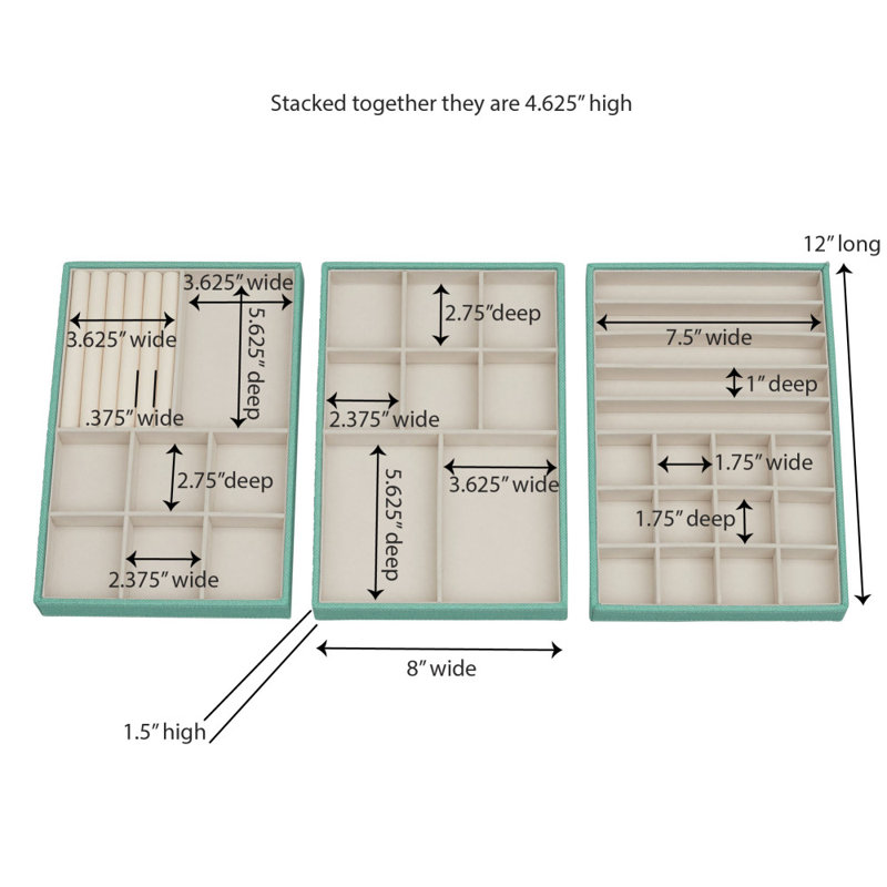 Kunzler Fabric 3-Tier Stackable Jewelry Organizer Tray, Seafoam