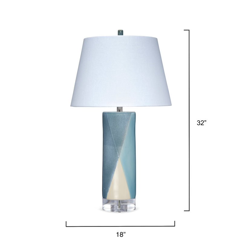 Blue and Cream Ceramic Table Lamp with White Linen Shade