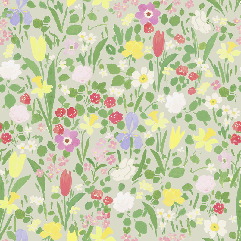 Paule Marrot Floral Wallpaper Double Roll, Light Sage