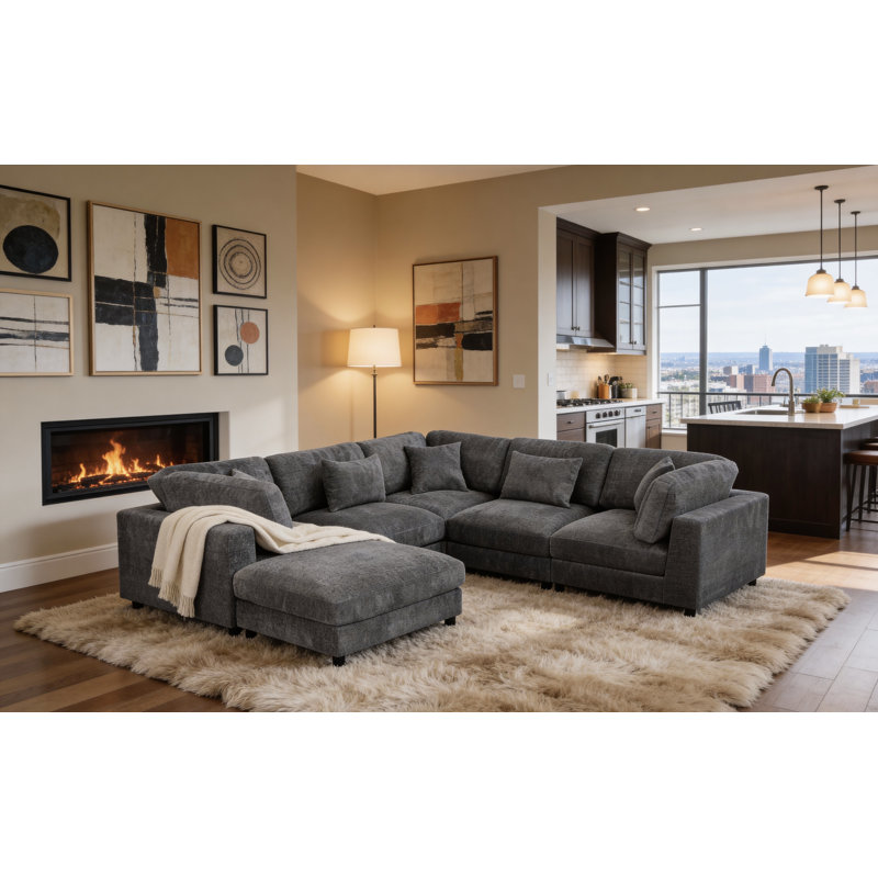 Canapé modulaire Everden, H 33 po x l 112 po x P 112 po, Polyester gris
