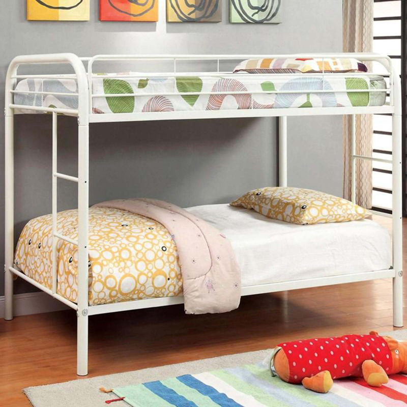 Lit superposé attaché de style contemporain en métal avec échelle double