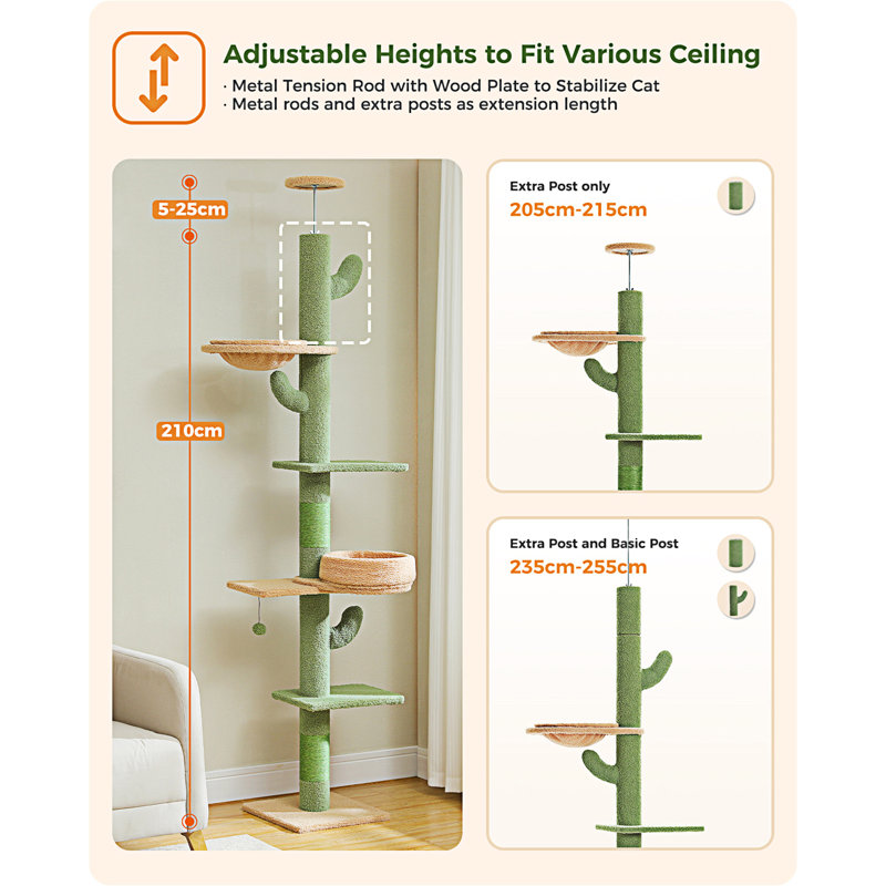 Arbre à chat à hauteur réglable du sol au plafond avec 5 niveaux, hamac remplaçable et griffoir super robuste pour chats d'intérieur