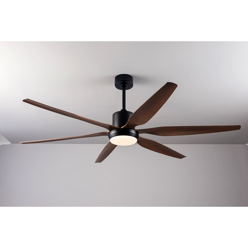 Ventilateur de plafond rustique de style ferme de 168 cm (66 po) pour intérieur et extérieur avec éclairage, 6 pales en ABS, télécommande, fini noir mat, DEL à intensité variable 3CCT, moteur CC, tiges de suspension de 12,7 cm (5 po) et 25,4 cm (10 po) pour chambre, patio ou salon