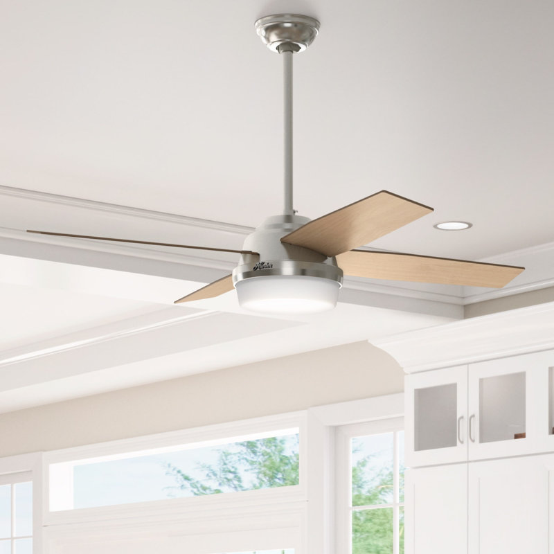 Dempsey 52" 4 - Blade Contemporary Indoor Ceiling Fan with Lights and Remote, Light Gray/Natural