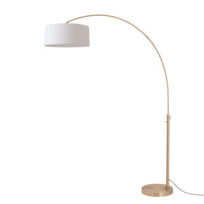 Float 92" Arc Lamp - Weathered Brass Steel, Weathered Brass Steel Base, Linen Shade, Dimmable, Bulb Included