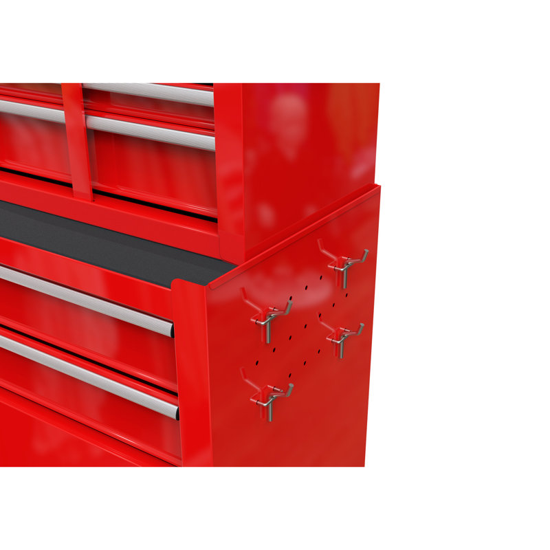 Coffre à outils rouge à grande capacité avec 8 tiroirs et construction en acier robuste, roues d'armoire avec système de verrouillage sécuritaire, intérieur spacieux pour les outils,