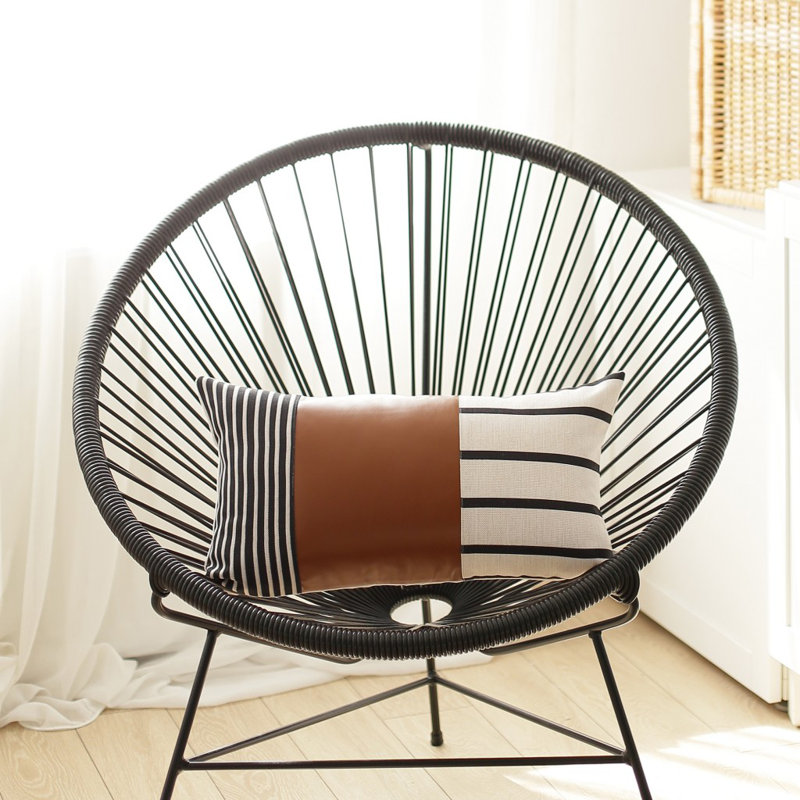 Brown and Black Geometric Faux Leather 17" Throw Pillow Cover