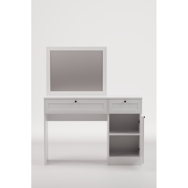 Makeup Vanity Table with Mirror and Cabinet, White