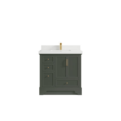 Meuble-lavabo simple 36 po avec plateau en quartz Alys