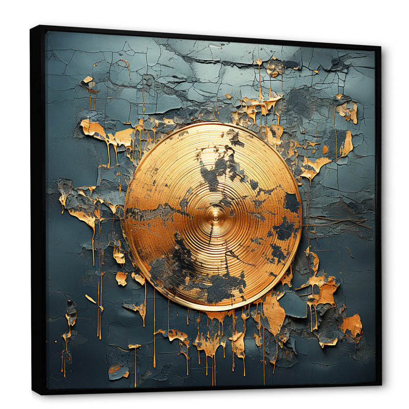Disque vinyle doré et gris Melody IV, Cadre flottant noir, H 36 po x l 36 po x P 1,5 po