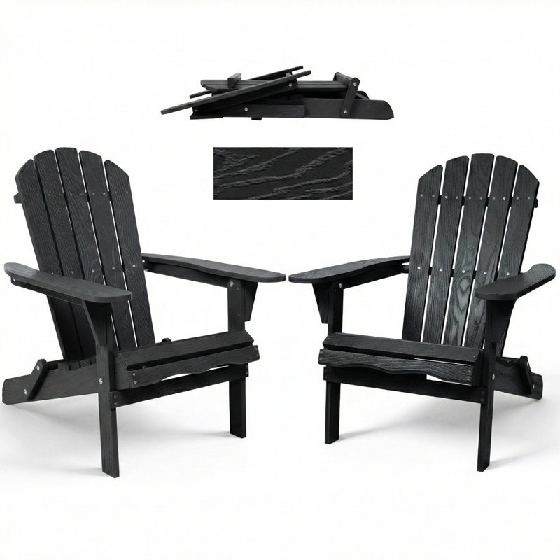 2 Piece Patio Adirondack Chair (Black), Black