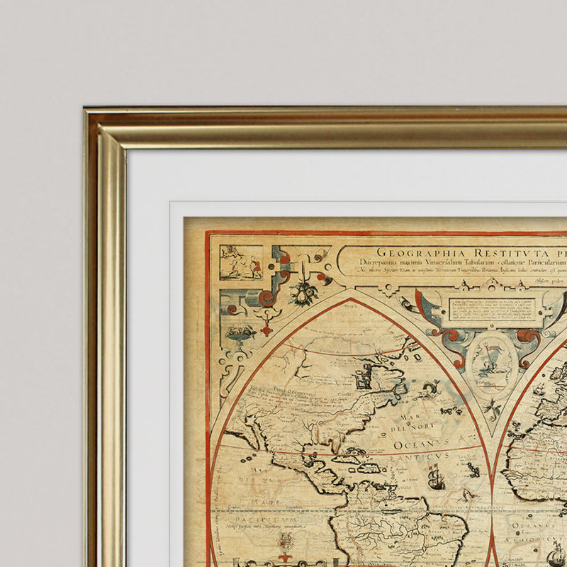 « rétro carte du monde iii », impression, H 28 po x l 38 po x P 1,5 po, Cadre doré