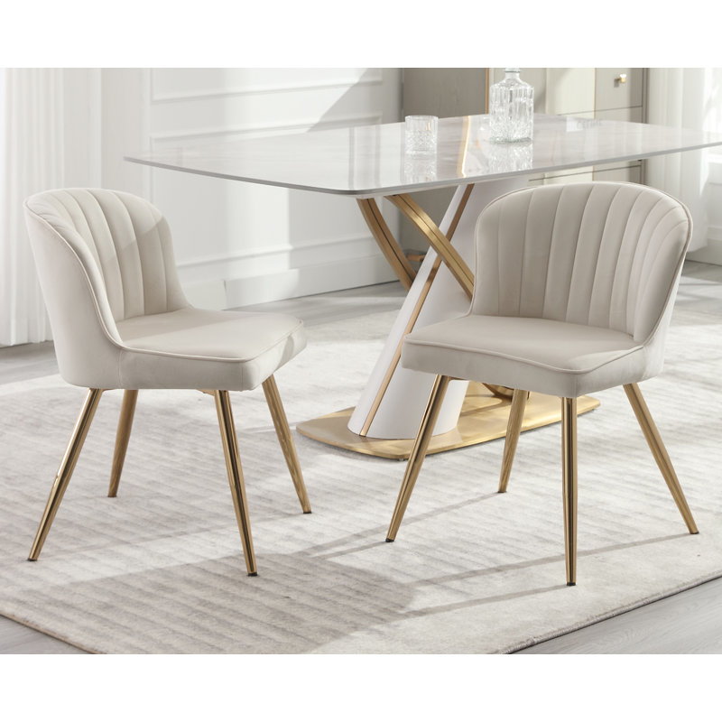 Arthas 18.75'' H Velvet Upholstered Side Chair, White Velvet