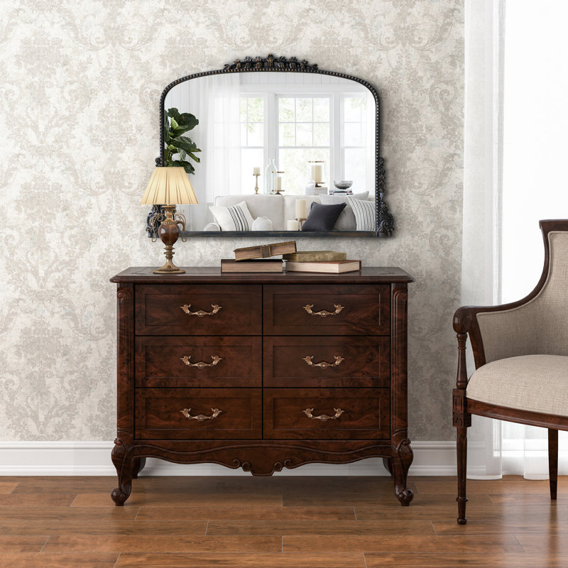 Retro Victorian Arched Overmantle wall Mirror 66x89CM, Black