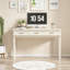 Bureau de coiffeuse à 3 tiroirs crème blanc, table de maquillage et d'écriture polyvalente pour la chambre à coucher, miroir non inclus