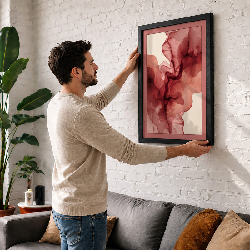 Crimson Flow Abstract - Framed Print, A2 - 59.4 x 42.0 cm, White