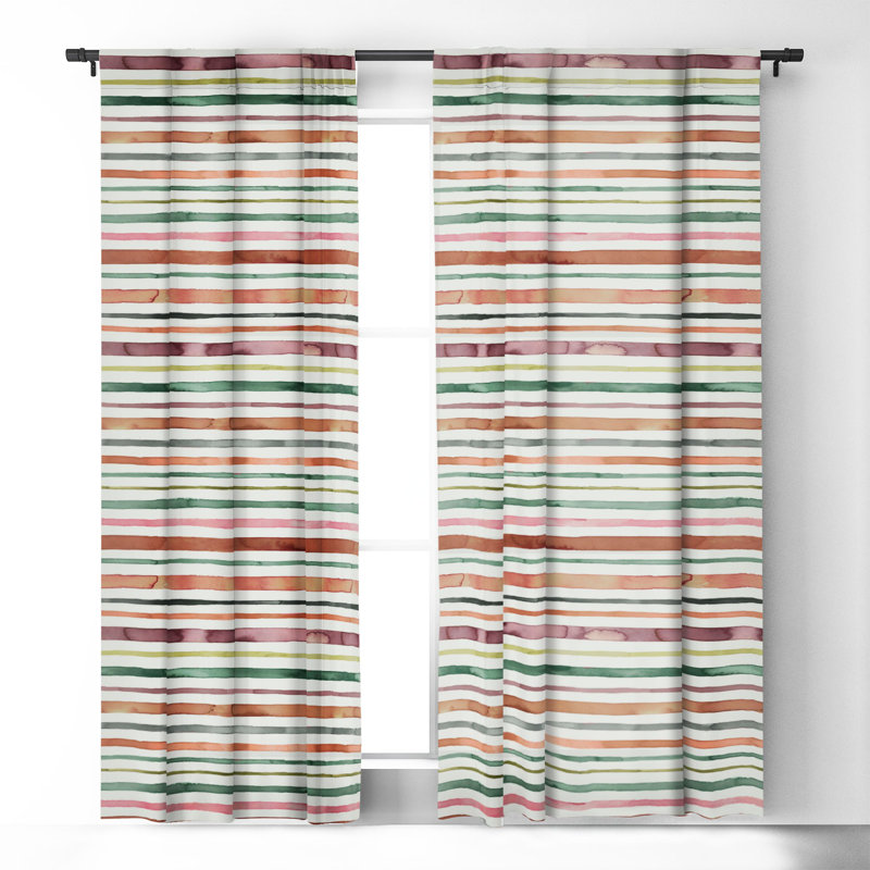 Ninola Design Moroccan Tropic Stripes Green 1pc Blackout Window Curtain Panel, 50" W x 96" L